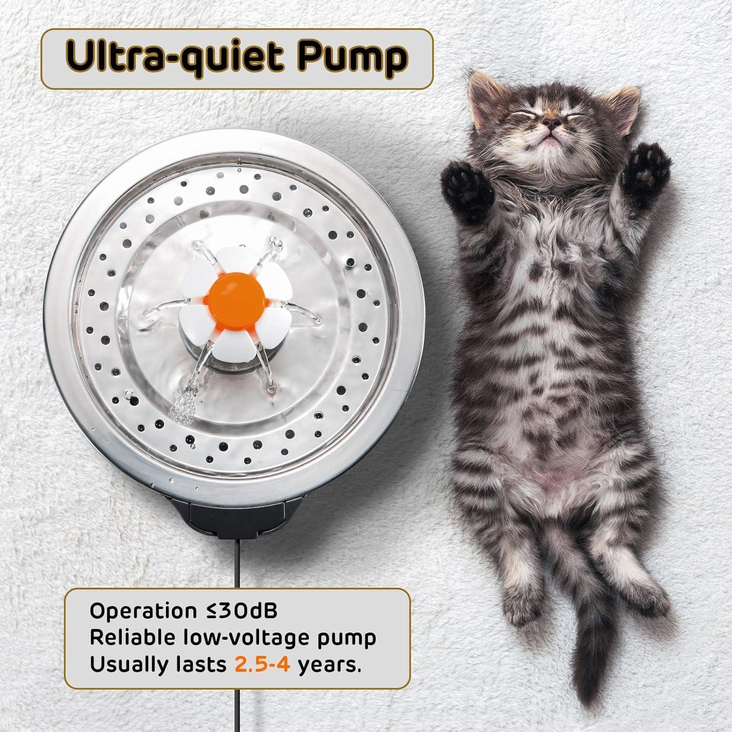 Fuente de Agua para Gatos iPettie de Acero Inoxidable 2.5L