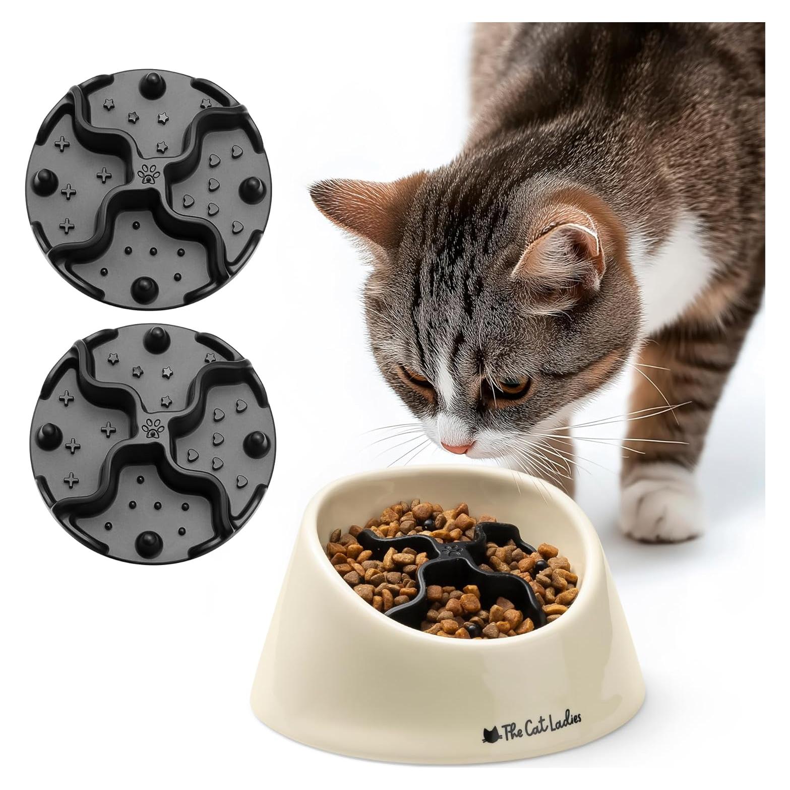 Comedero Lento para Gatos Las Gatas - Tazón Saludable con 2 Insertos