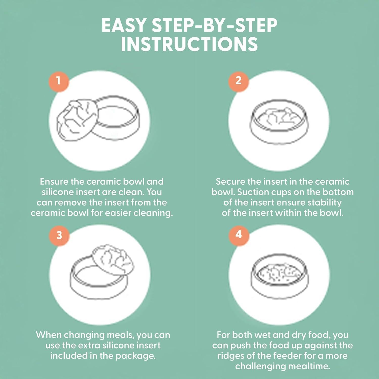 Comedero Lento para Gatos Las Gatas - Tazón Saludable con 2 Insertos