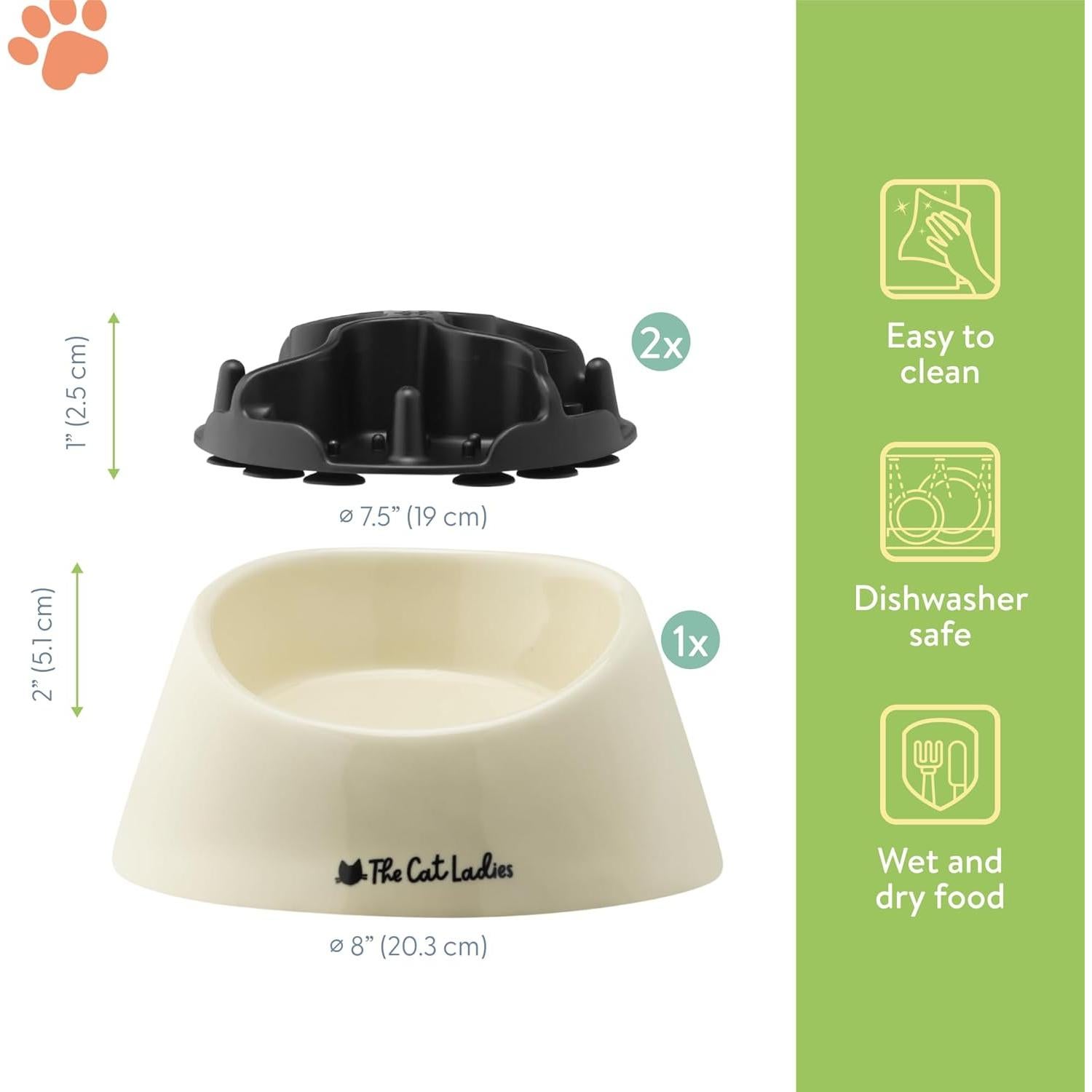 Comedero Lento para Gatos Las Gatas - Tazón Saludable con 2 Insertos