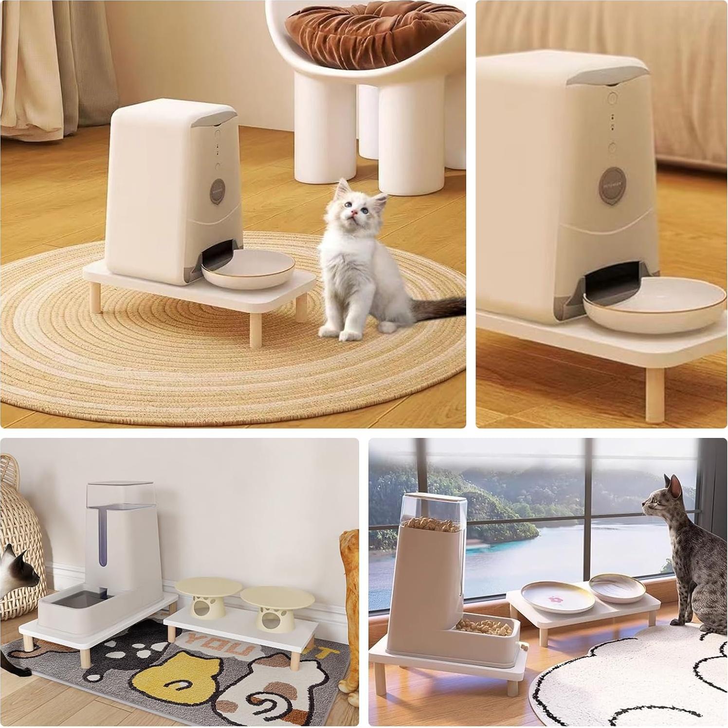 Soporte Elevado de Comida para Gatos KCLROEO Madera S 30x20cm