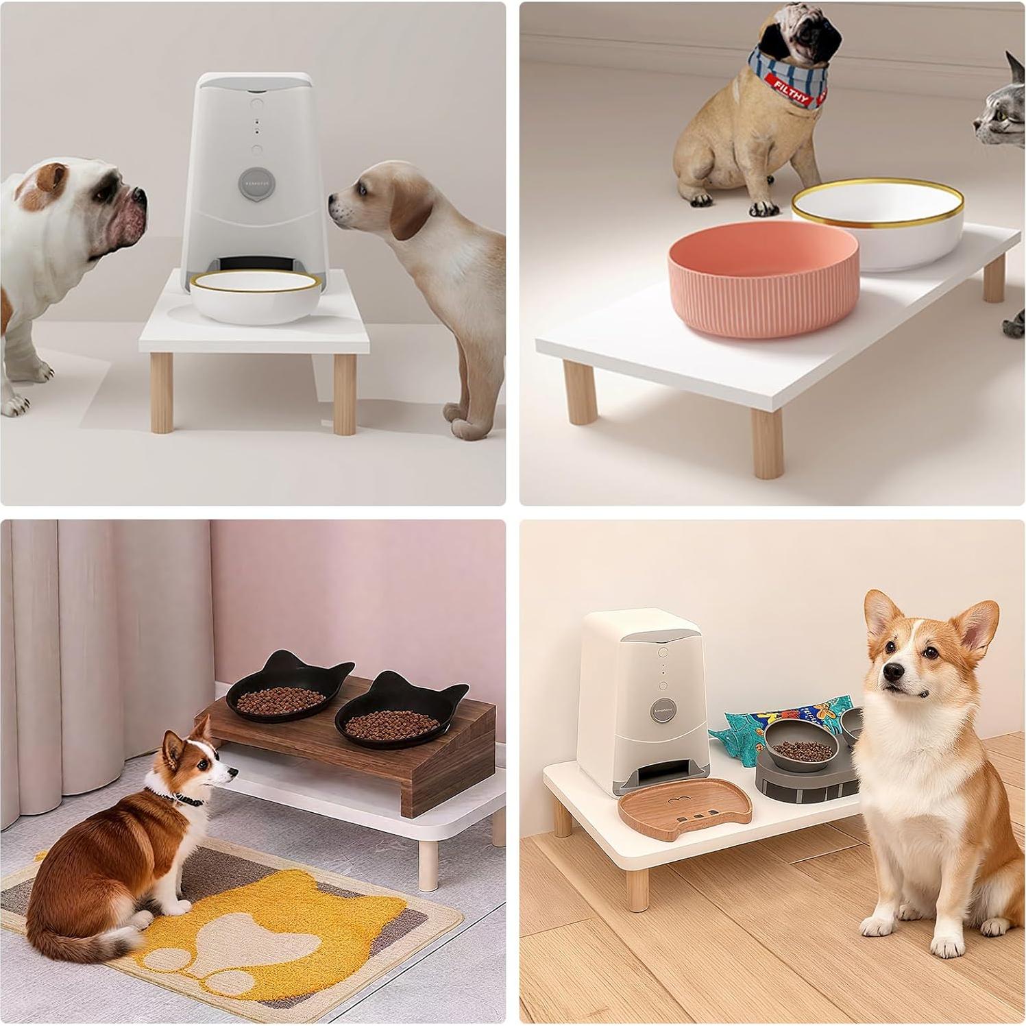 Soporte Elevado de Comida para Gatos KCLROEO Madera S 30x20cm