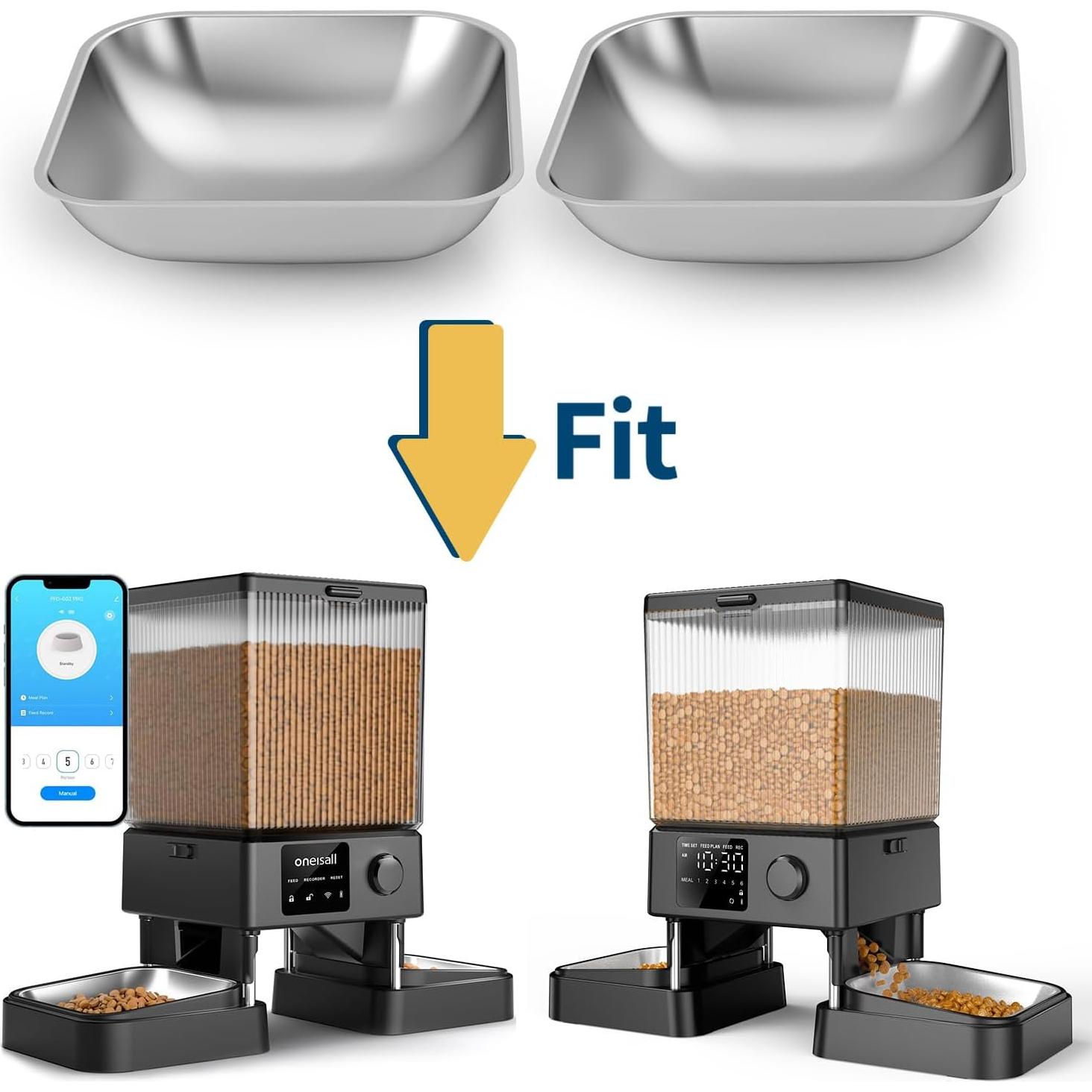 Comedero Automático para Gatos Oneisall 5L Doble Cuenco Acero Inoxidable