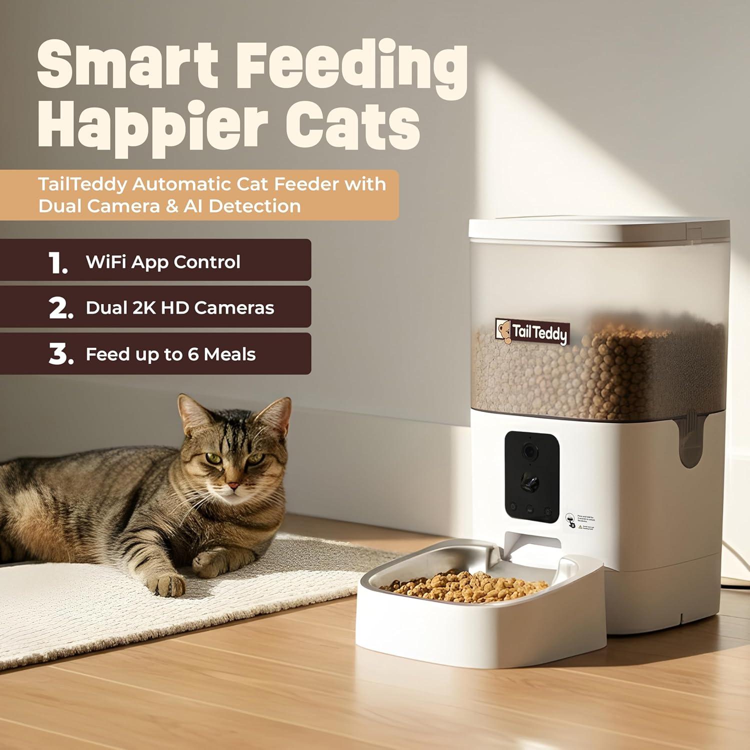 Alimentador Automático para Gatos TailTeddy 6L con App WiFi