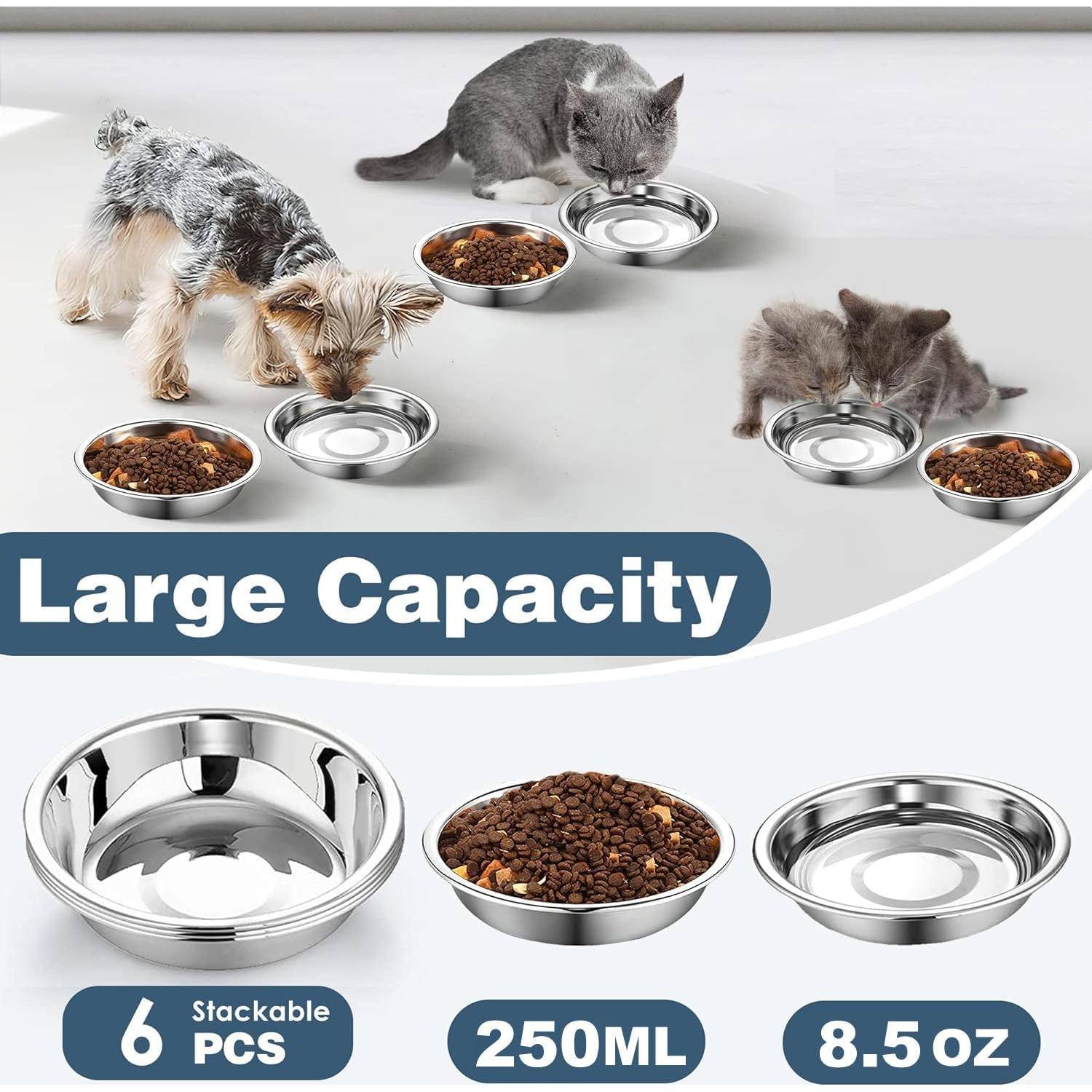 6 Cuencos de Acero Inoxidable Arespark para Gatos 14 cm