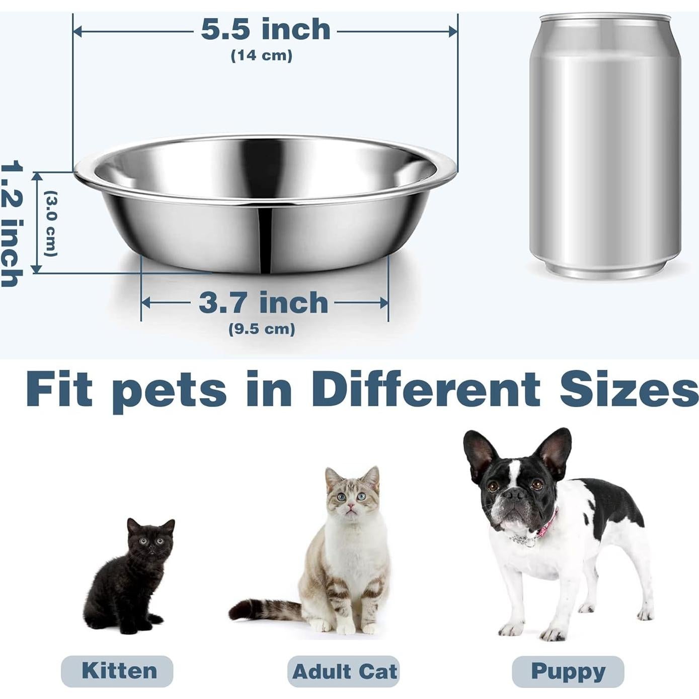 6 Cuencos de Acero Inoxidable Arespark para Gatos 14 cm