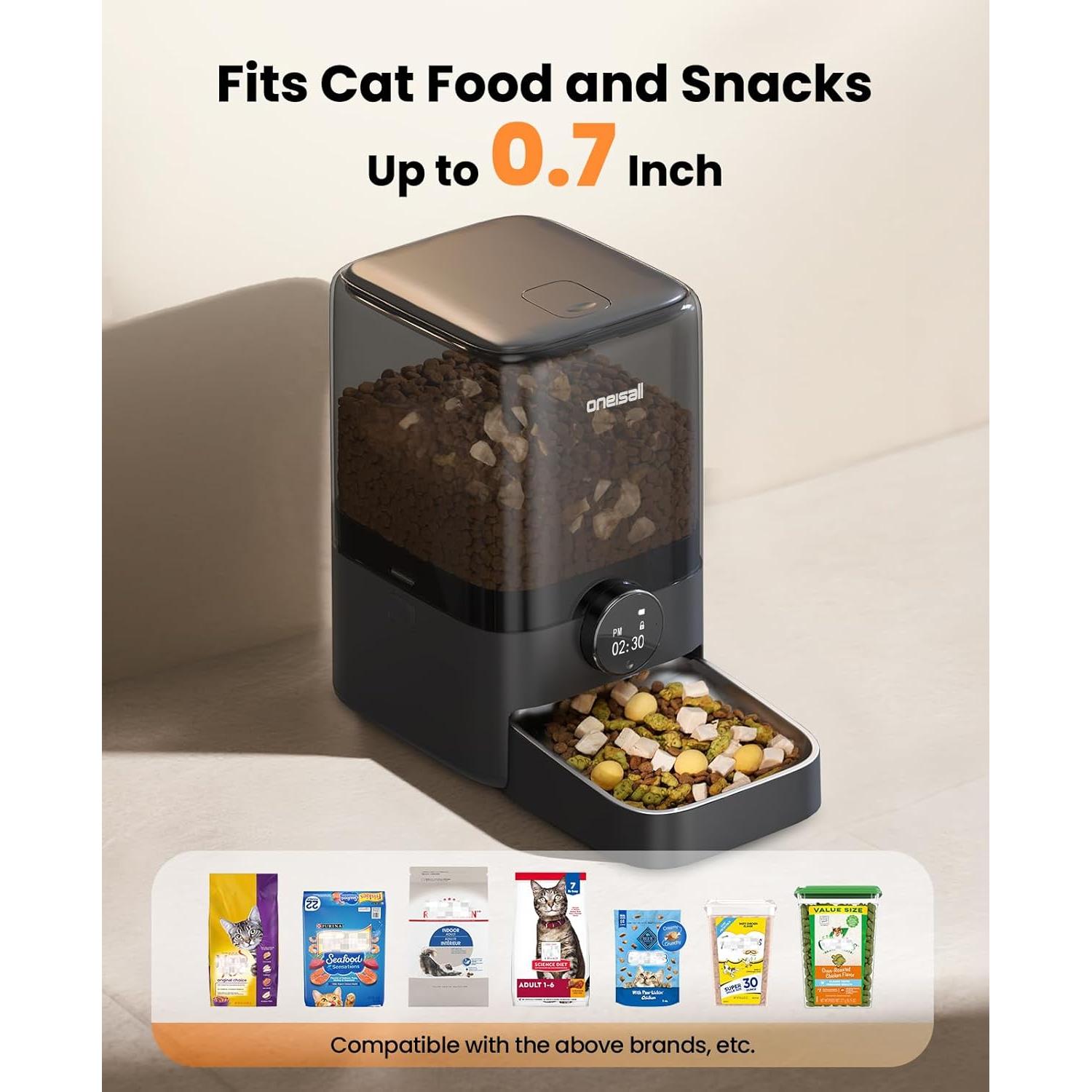 Comedero Automático para Gatos Oneisall 5L Programable Negro