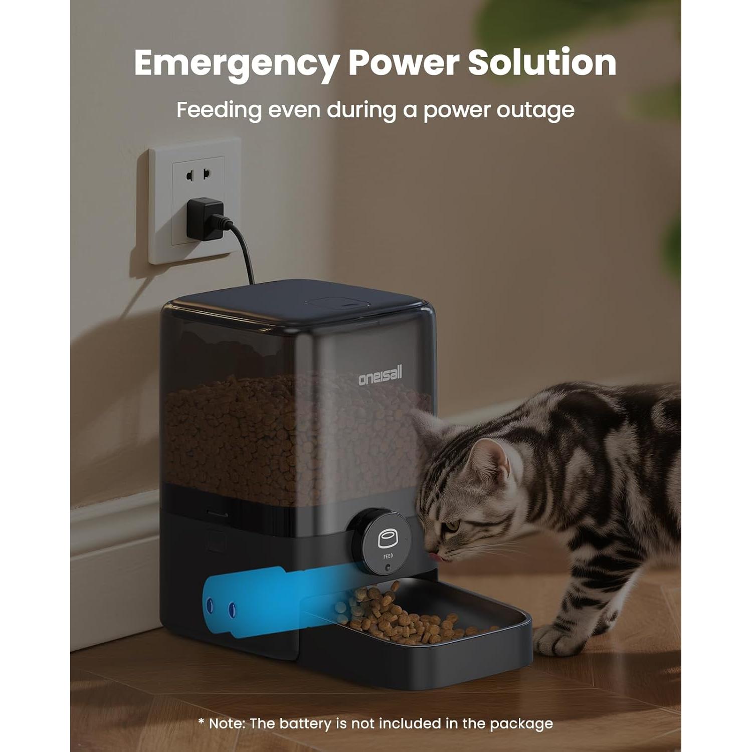 Comedero Automático para Gatos Oneisall 5L Programable Negro