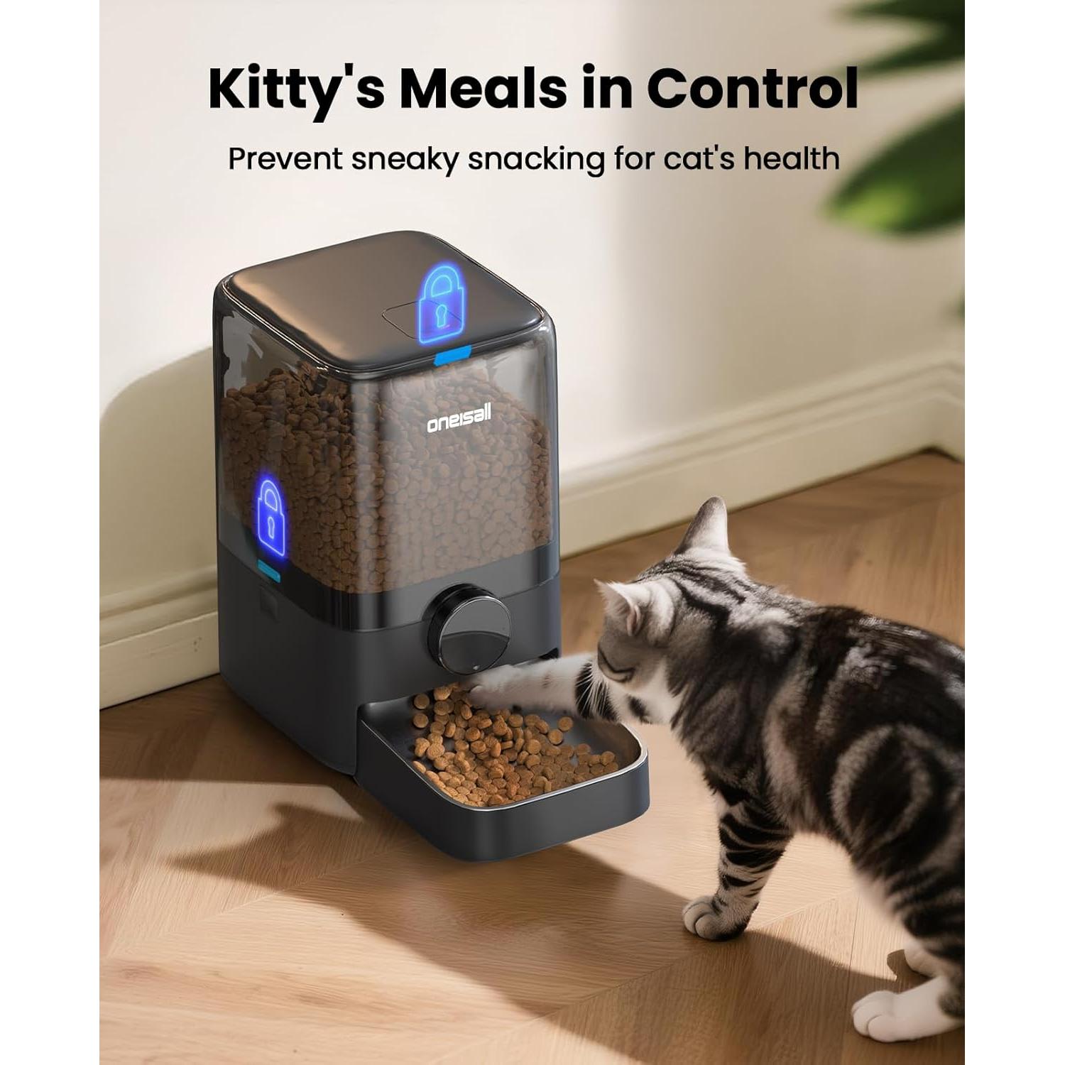 Comedero Automático para Gatos Oneisall 5L Programable Negro