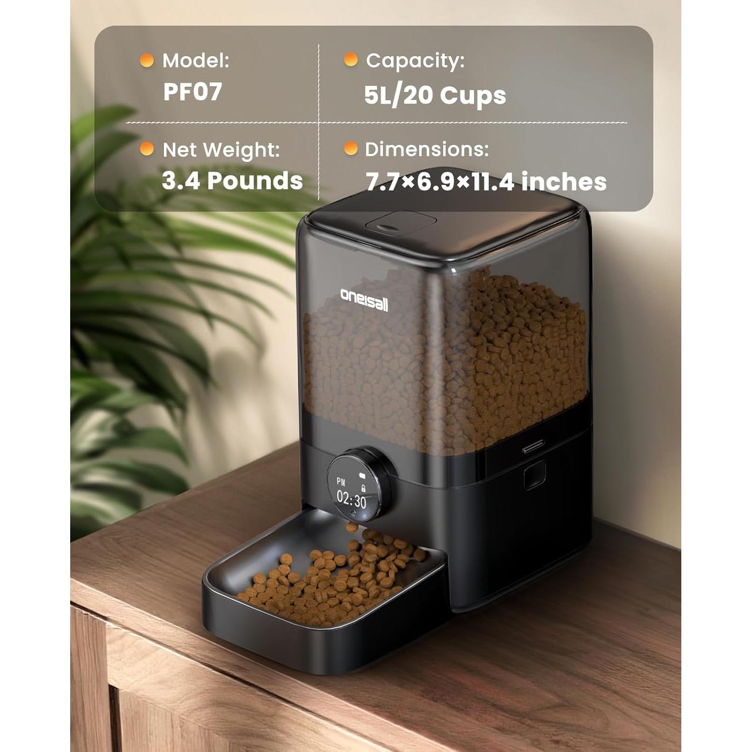 Comedero Automático para Gatos Oneisall 5L Programable Negro