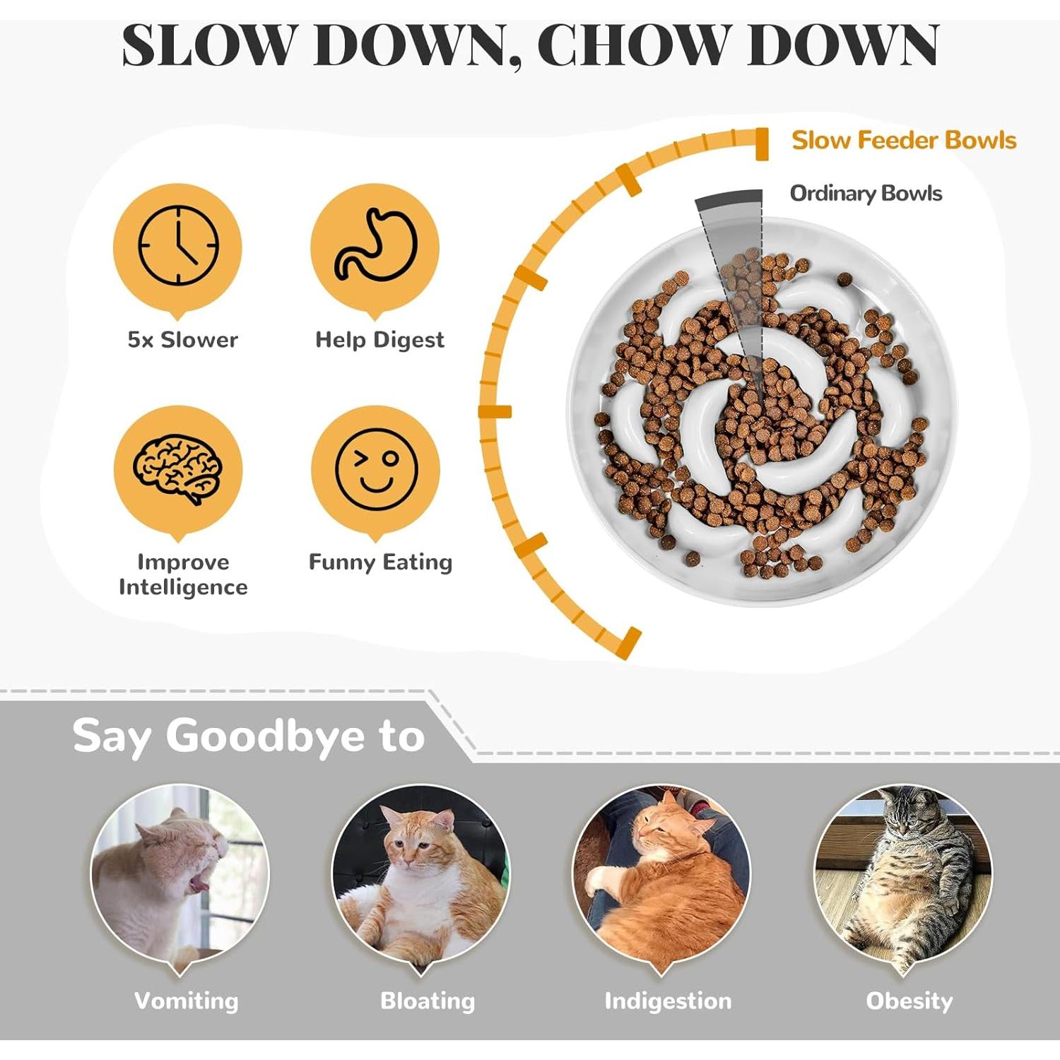 Tazones de Comida para Gatos PTOBER - Juego de 3 Melamina Blanco