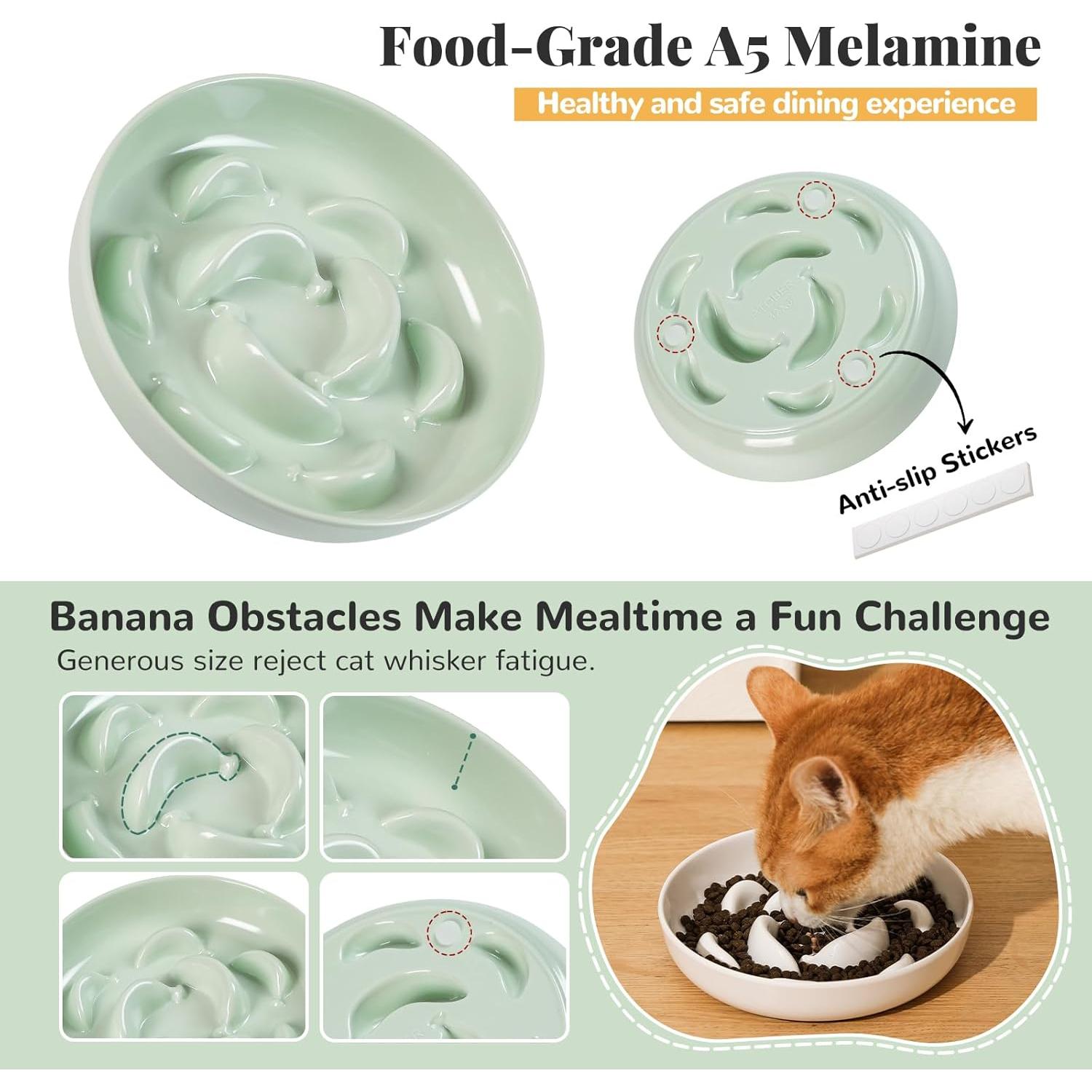 Tazones de Comida para Gatos PTOBER - Juego de 3 Melamina Blanco