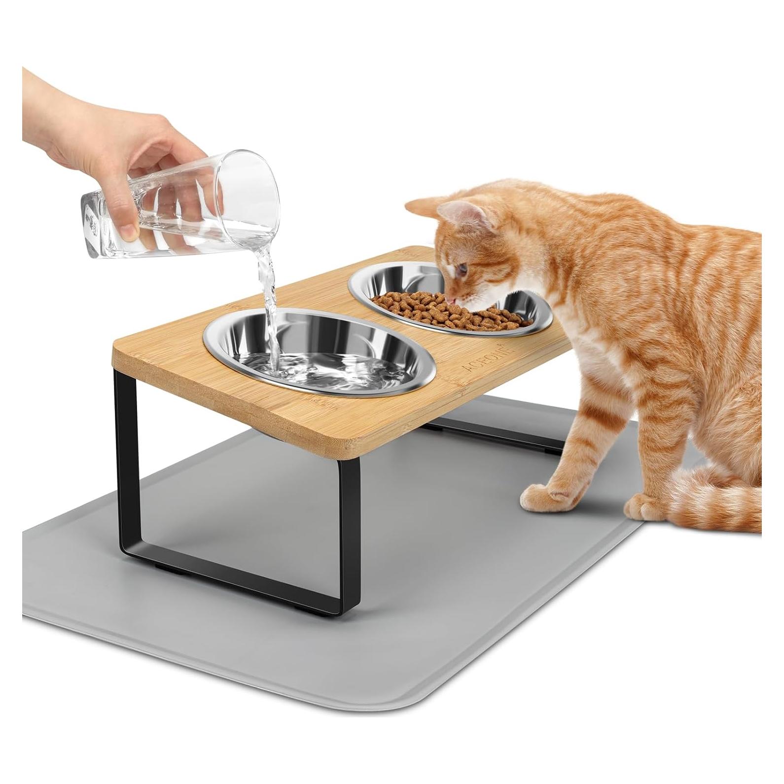 Cuencos Elevados para Gatos ACEONE con 2 Cuencos Inoxidable