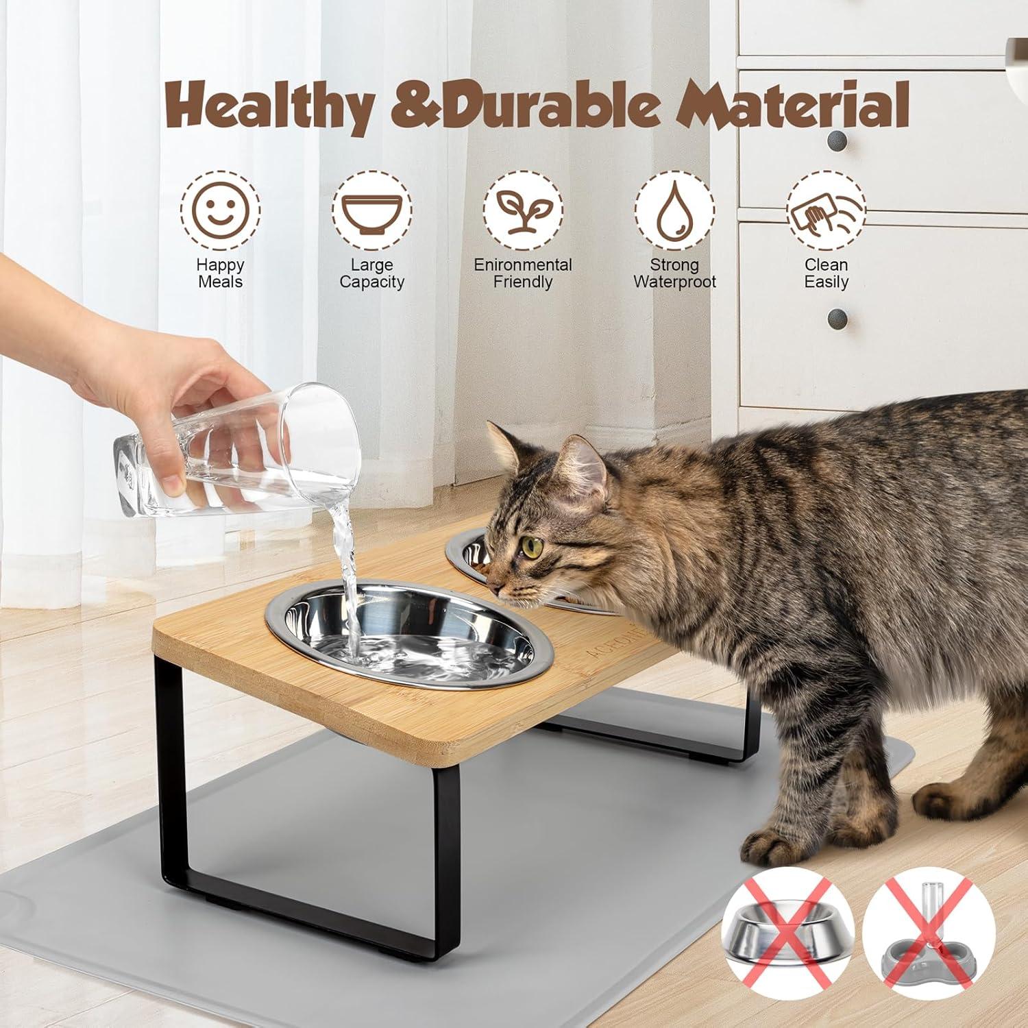 Cuencos Elevados para Gatos ACEONE con 2 Cuencos Inoxidable