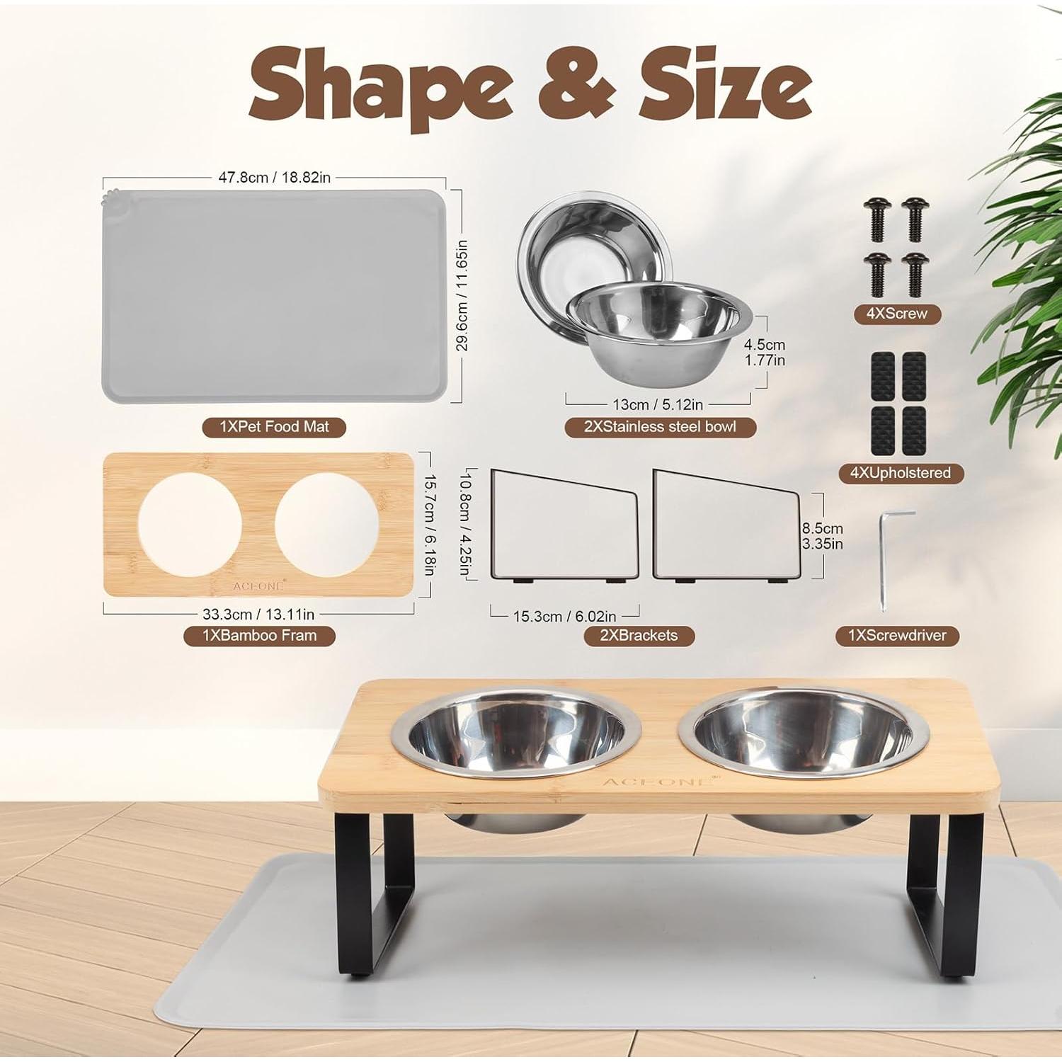 Cuencos Elevados para Gatos ACEONE con 2 Cuencos Inoxidable