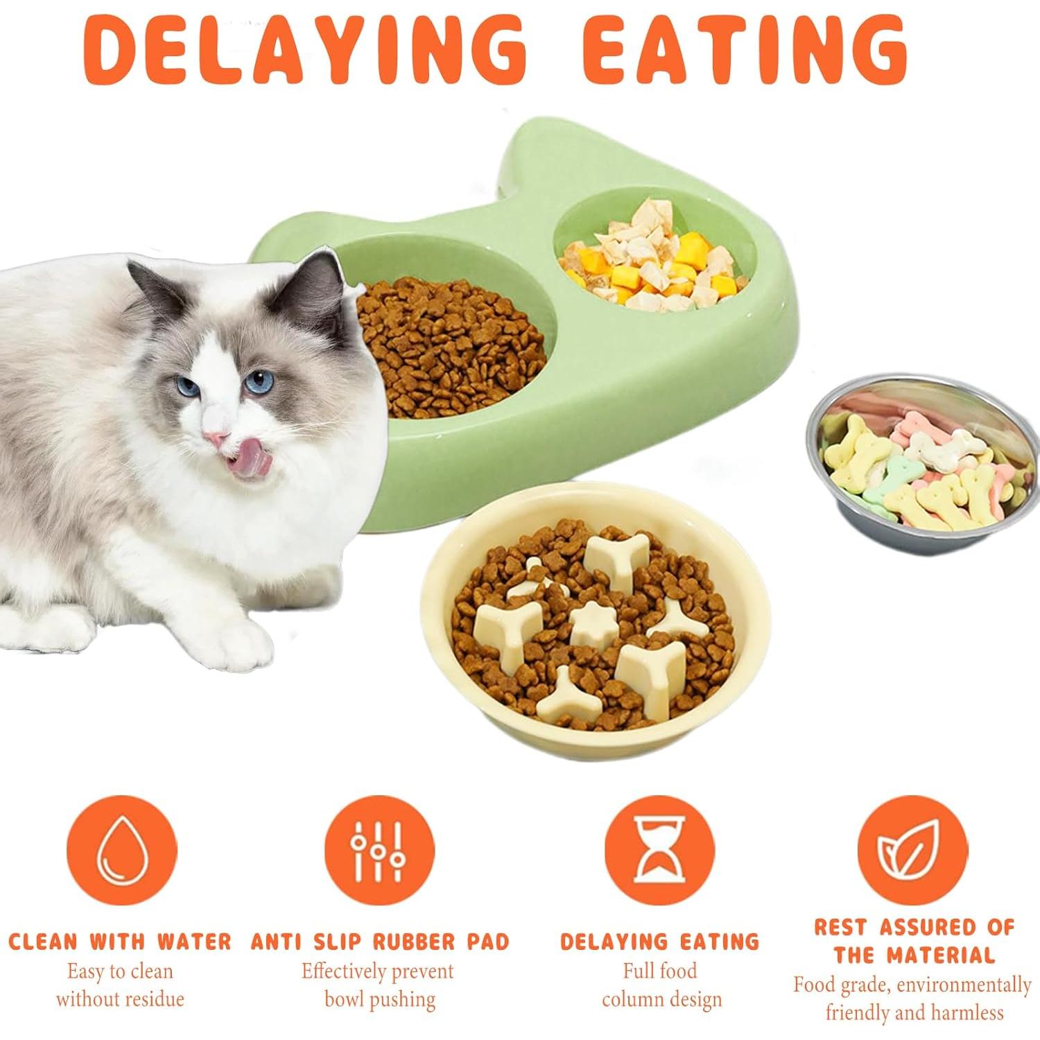 Cuenco Antiahogo para Gatos IVICOO, Doble Compartimento 21x13 cm