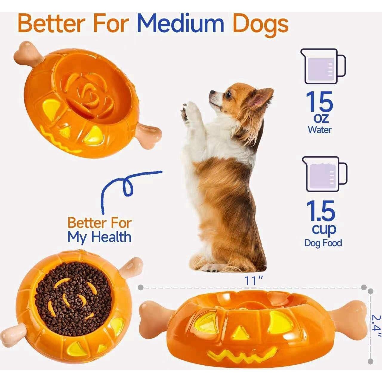 Cuenco Alimentador Lento para Perros Aquainno Calabaza 1.5 Tazas