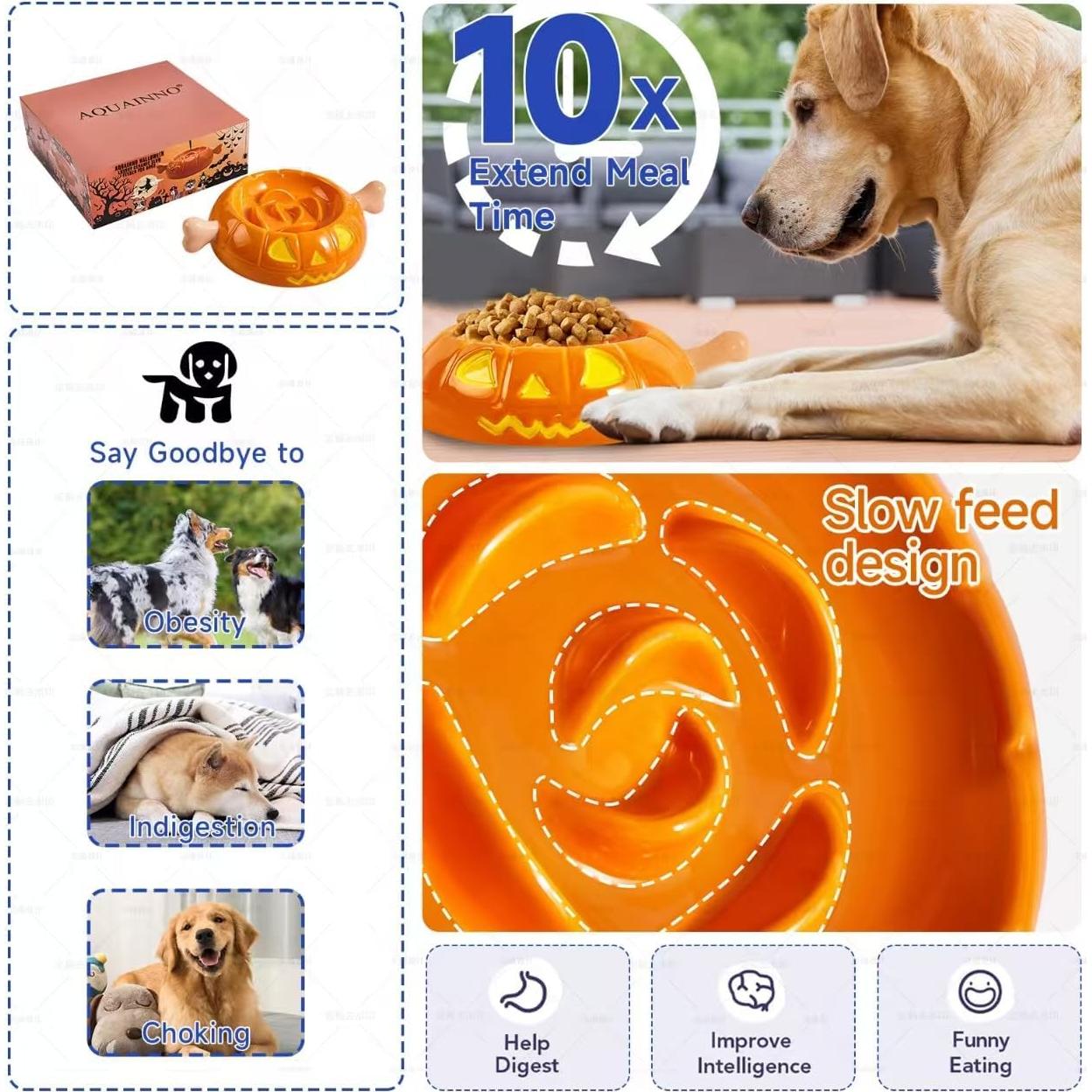 Cuenco Alimentador Lento para Perros Aquainno Calabaza 1.5 Tazas
