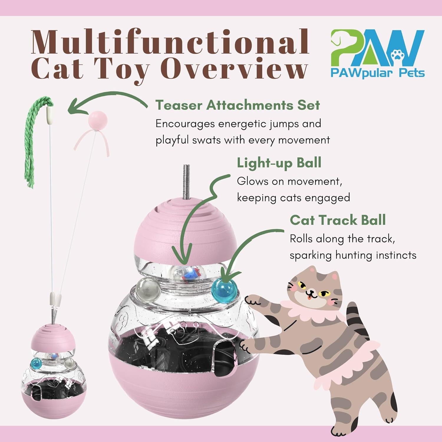 Juguete Interactivo para Gatos PAWpular Rosa - Dispensador de Comida y Rompecabezas