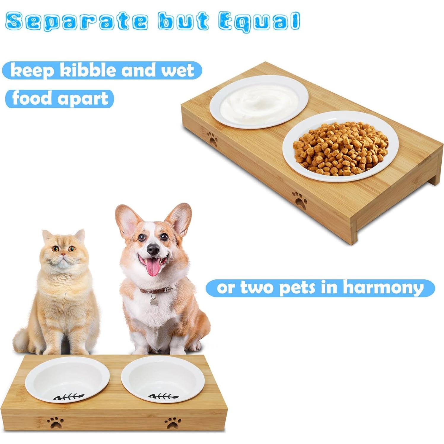 Comedero Elevado de Bambú Tekcoo para Gatos y Perros Pequeños