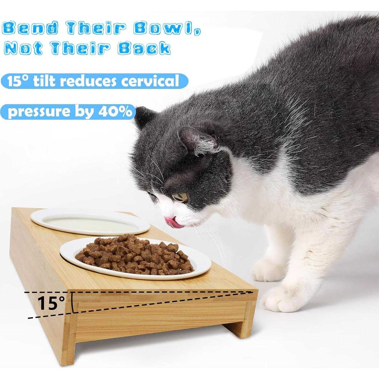 Comedero Elevado de Bambú Tekcoo para Gatos y Perros Pequeños