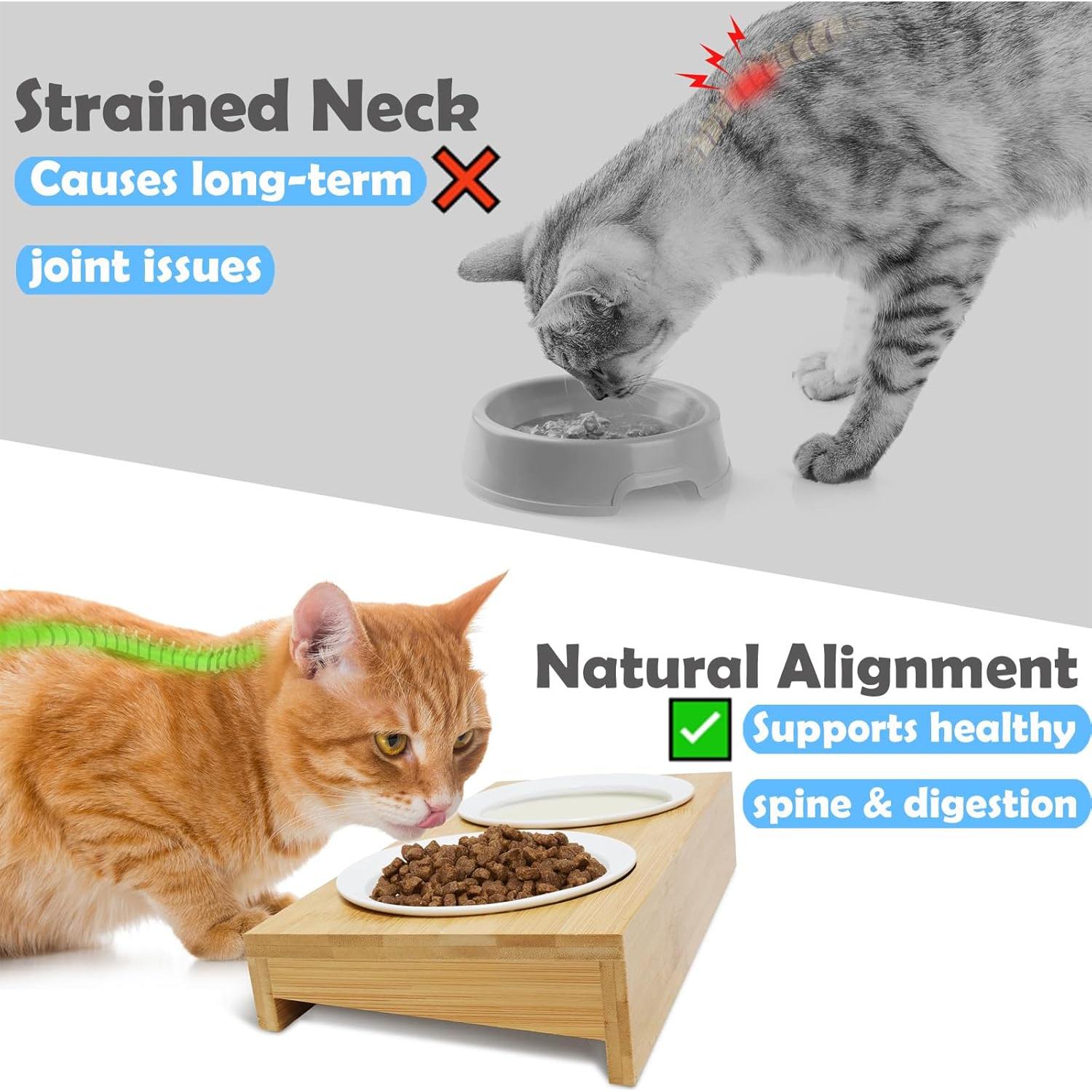 Comedero Elevado de Bambú Tekcoo para Gatos y Perros Pequeños