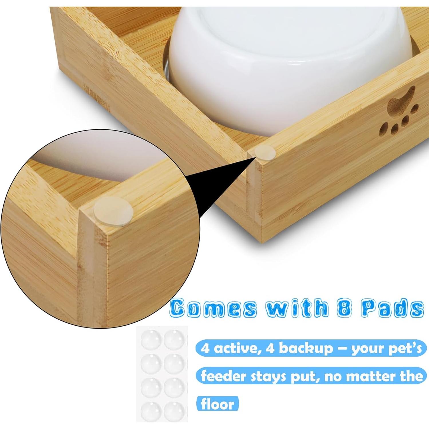 Comedero Elevado de Bambú Tekcoo para Gatos y Perros Pequeños