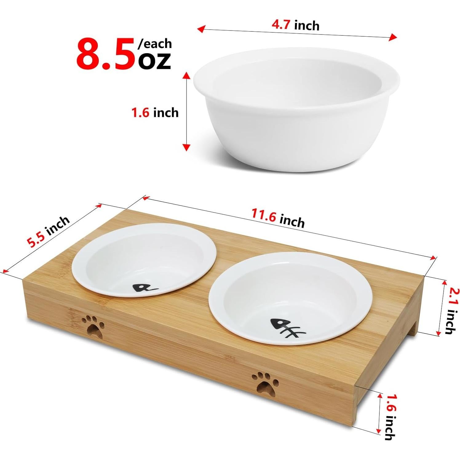 Comedero Elevado de Bambú Tekcoo para Gatos y Perros Pequeños