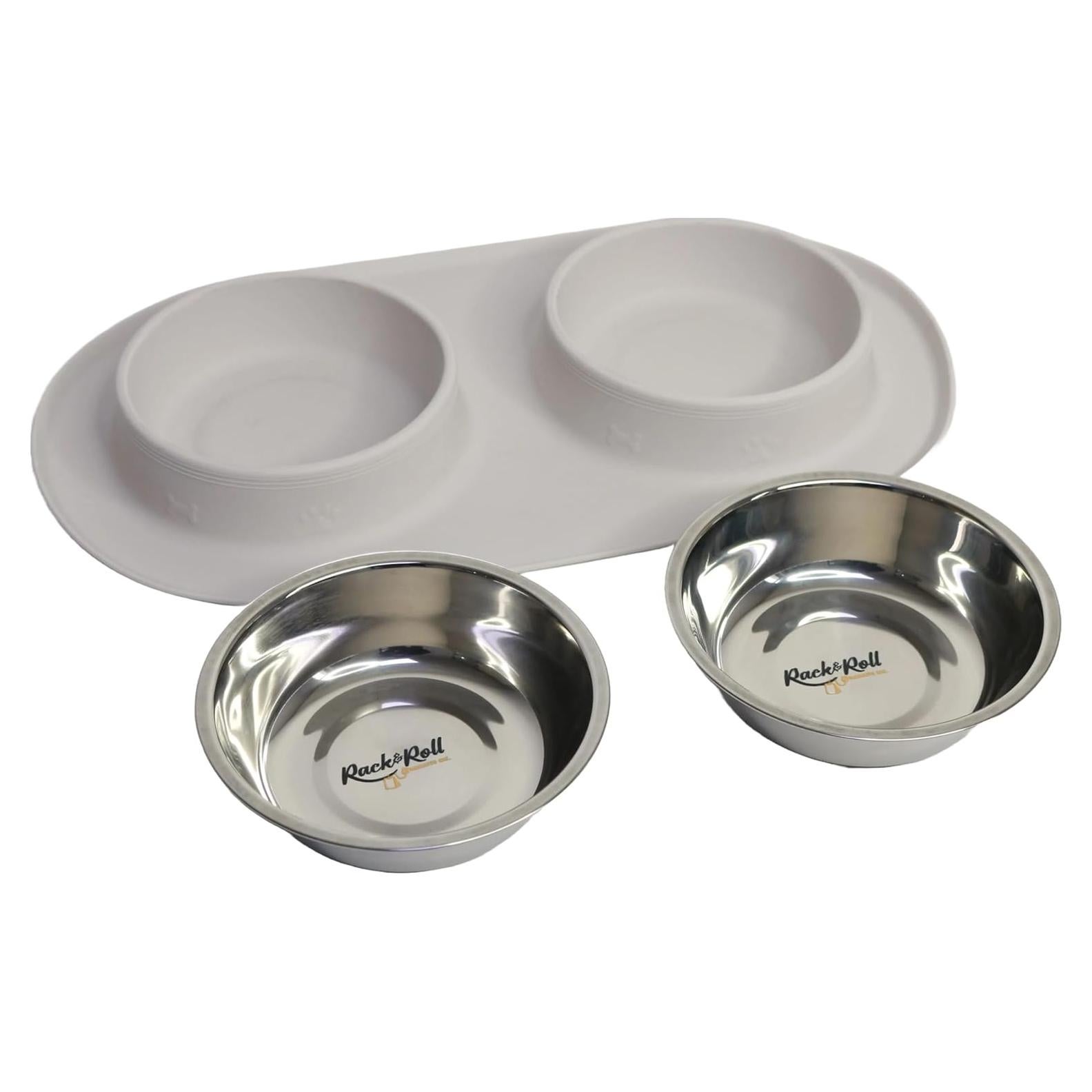 Cuencos Duales de Acero Inoxidable Rack&Roll con Alfombrilla Antideslizante