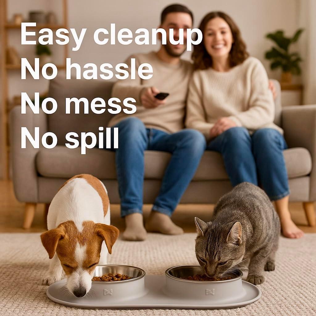 Cuencos Duales de Acero Inoxidable Rack&Roll con Alfombrilla Antideslizante