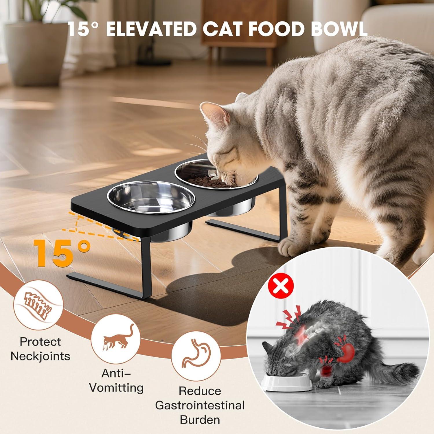 Cuencos Elevados para Gatos Siooko, Acero Inoxidable, Antivómito