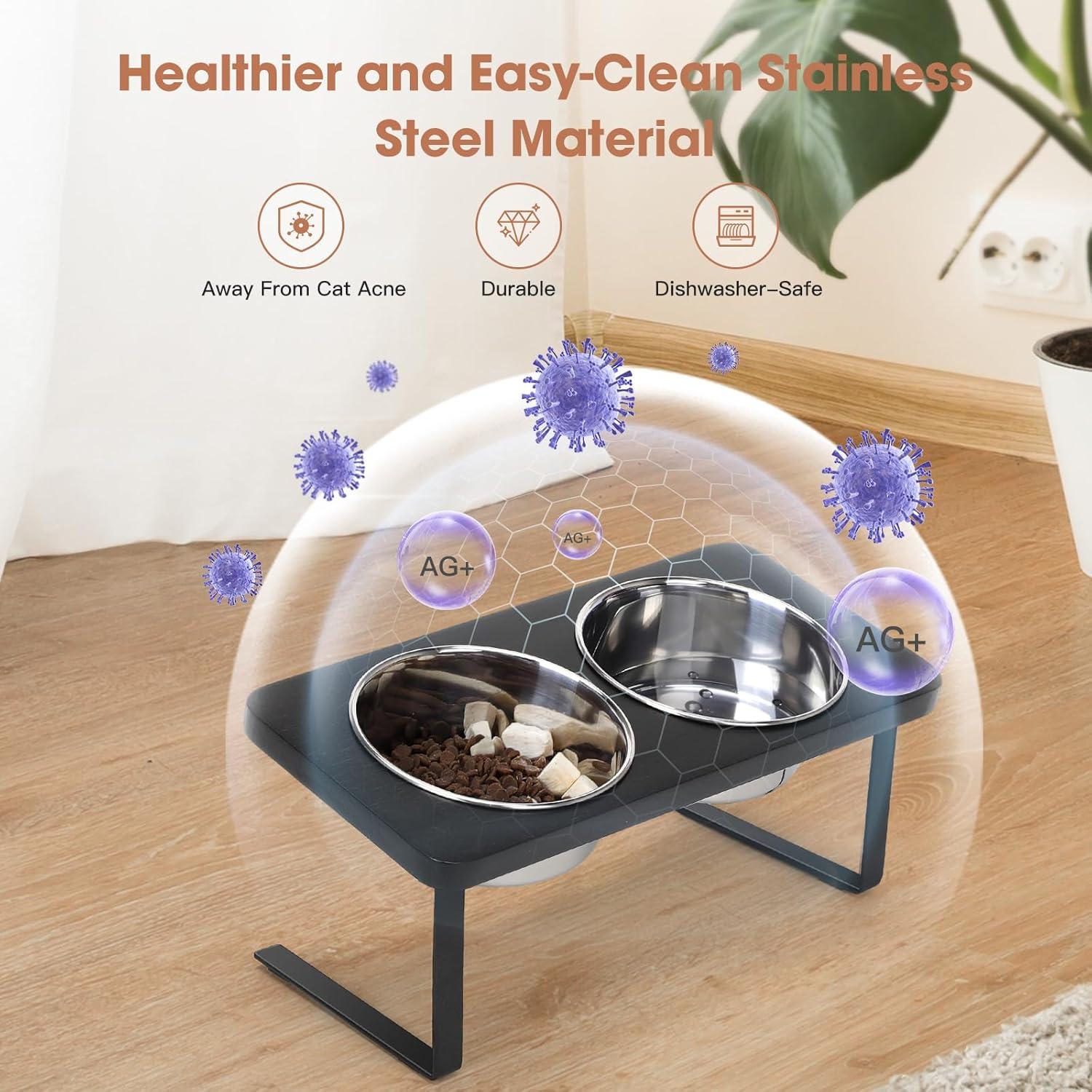 Cuencos Elevados para Gatos Siooko, Acero Inoxidable, Antivómito