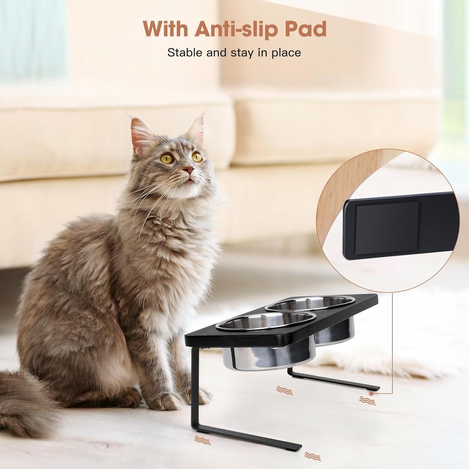 Cuencos Elevados para Gatos Siooko, Acero Inoxidable, Antivómito