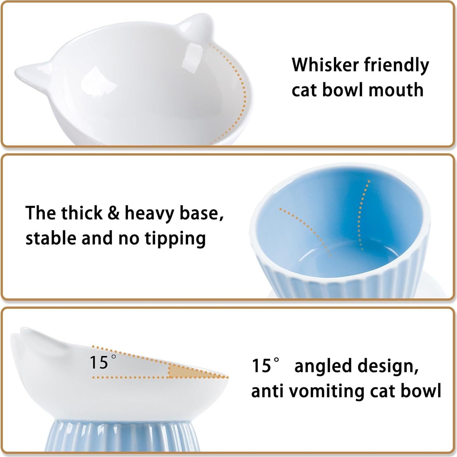 Cuenco Elevado de Cerámica Wellbro para Gatos Antivómito 12.7cm