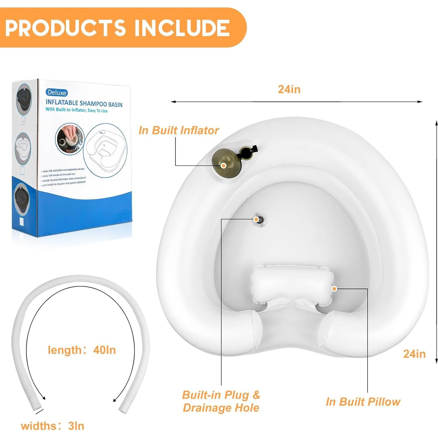 Lavabo Inflable Portátil JHXTZ para Lavado de Cabello 61cm Blanco