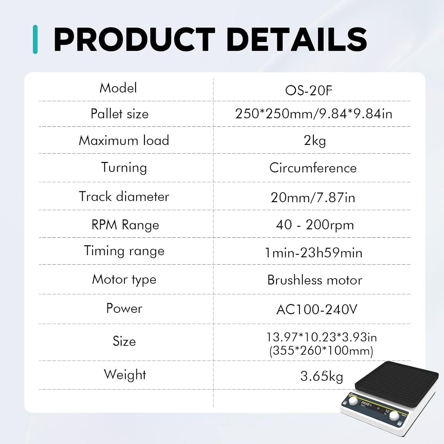 Agitador Orbital Digital LAB FISH OS-20 25x25cm 40-200RPM