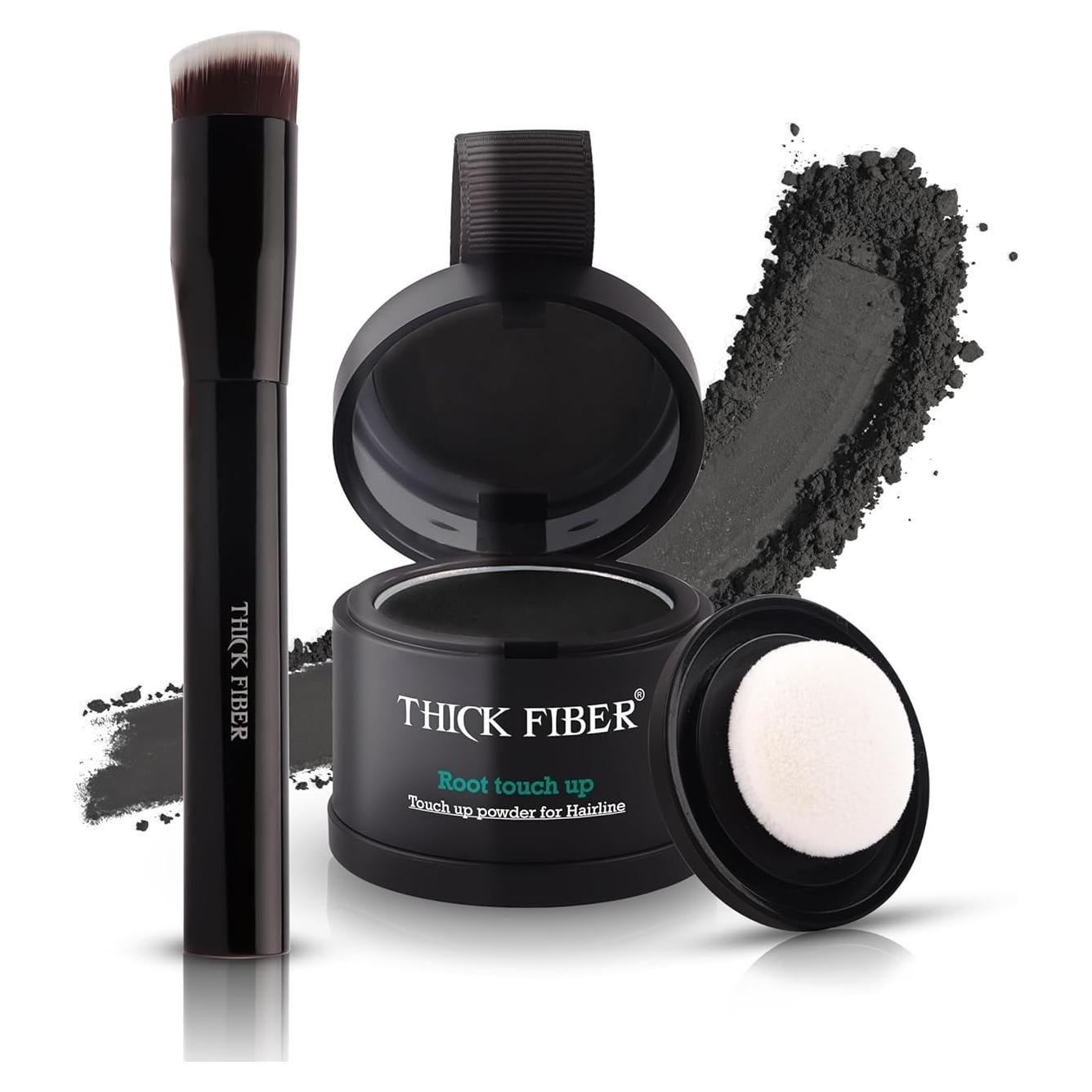 Polvo Retoque Raíces THICK FIBER - Set Cabello Fino Negro