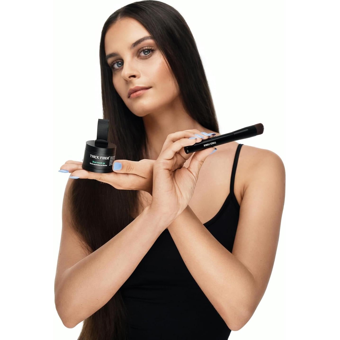 Polvo Retoque Raíces THICK FIBER - Set Cabello Fino Negro