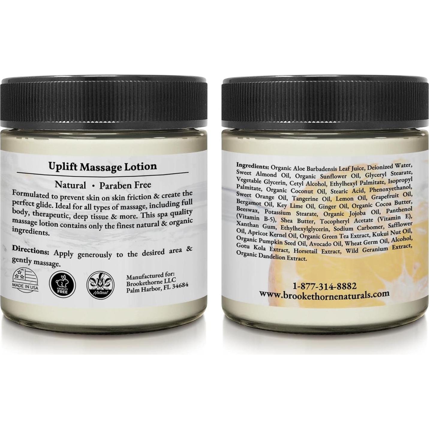 Loción de Masaje Uplift Brookethorne Naturals 280g Cítricos y Jengibre