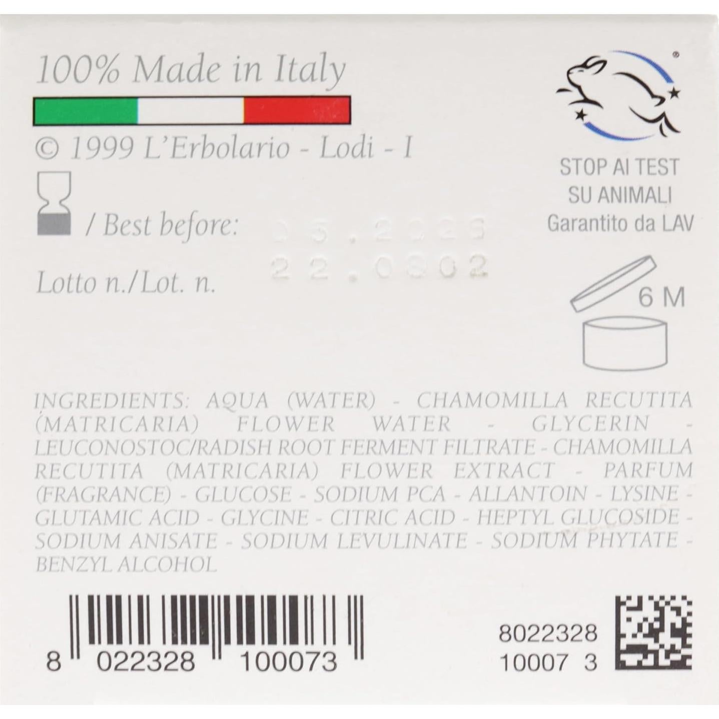 Agua Aromática de Manzanilla L'Erbolario 200 ml - Tónico Facial Hidratante Sin Alcohol