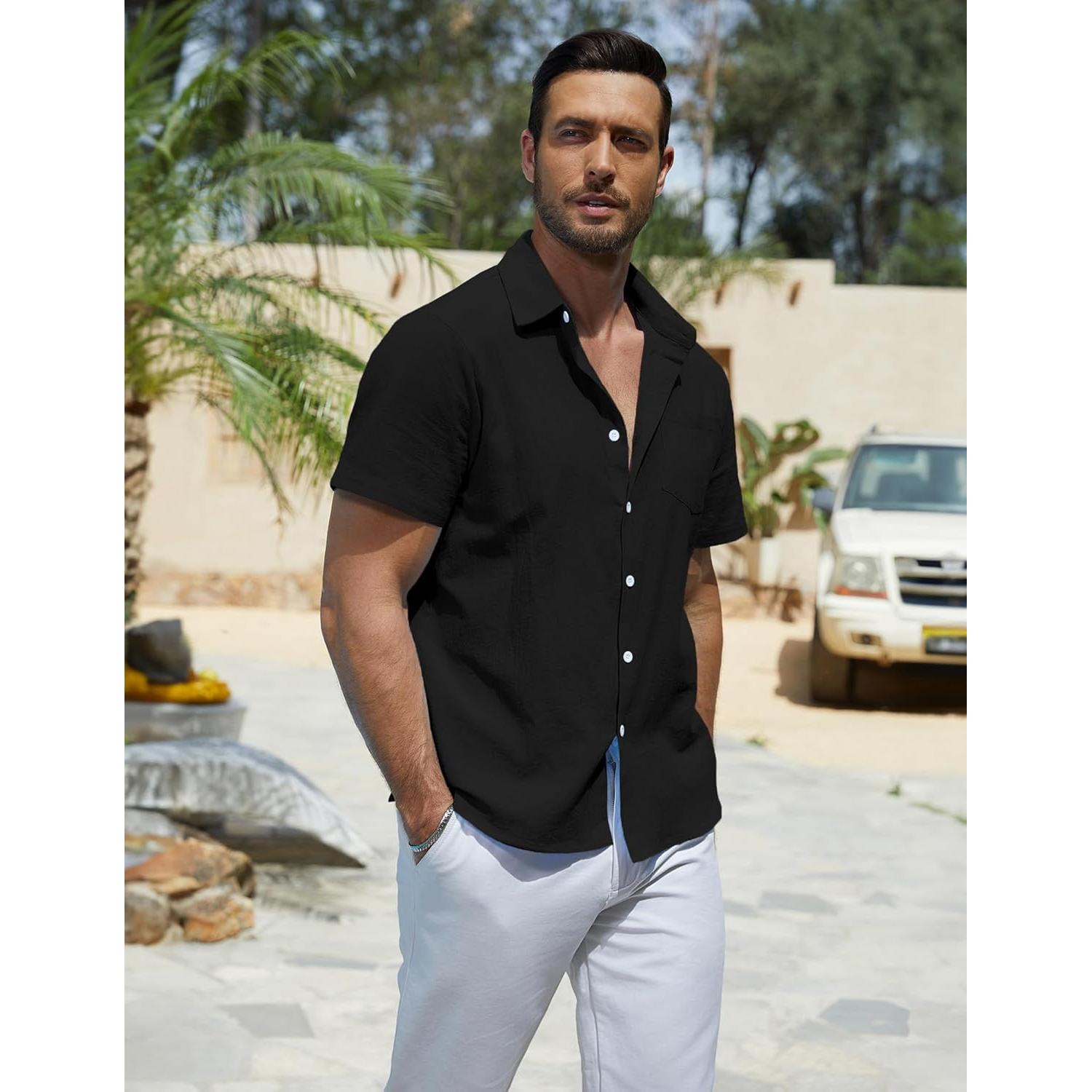 Camisa de Manga Corta de Algodón para Hombre Vssjavun - Verano