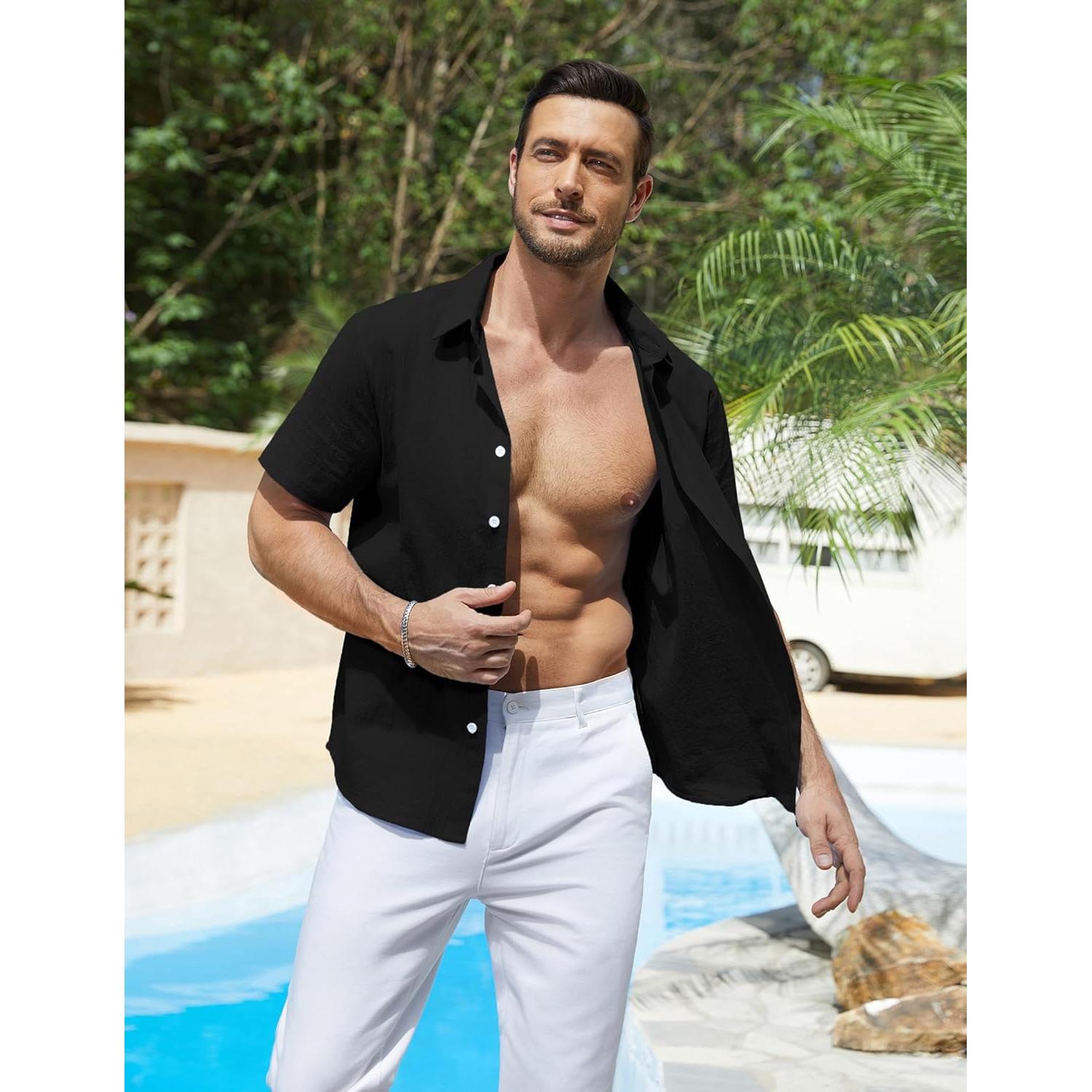 Camisa de Manga Corta de Algodón para Hombre Vssjavun - Verano