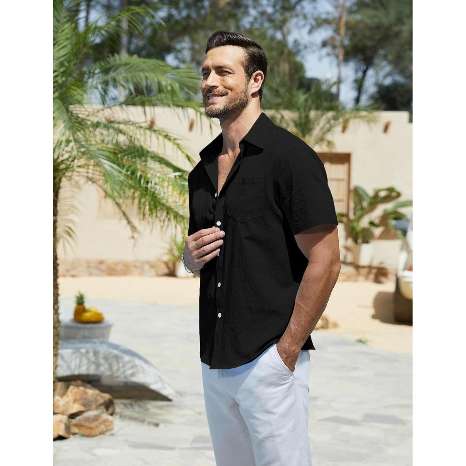 Camisa de Manga Corta de Algodón para Hombre Vssjavun - Verano