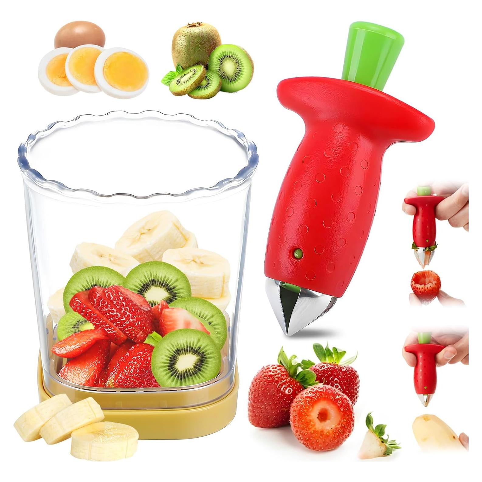 Juego 2 en 1 Descorazonador y Cortador de Fresas Genérico