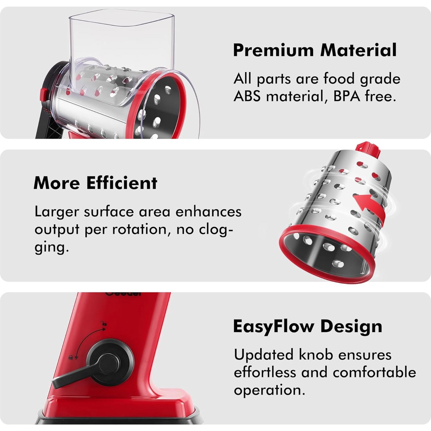 Rallador de Queso Rotatorio Geedel con 4 Cuchillas Intercambiables