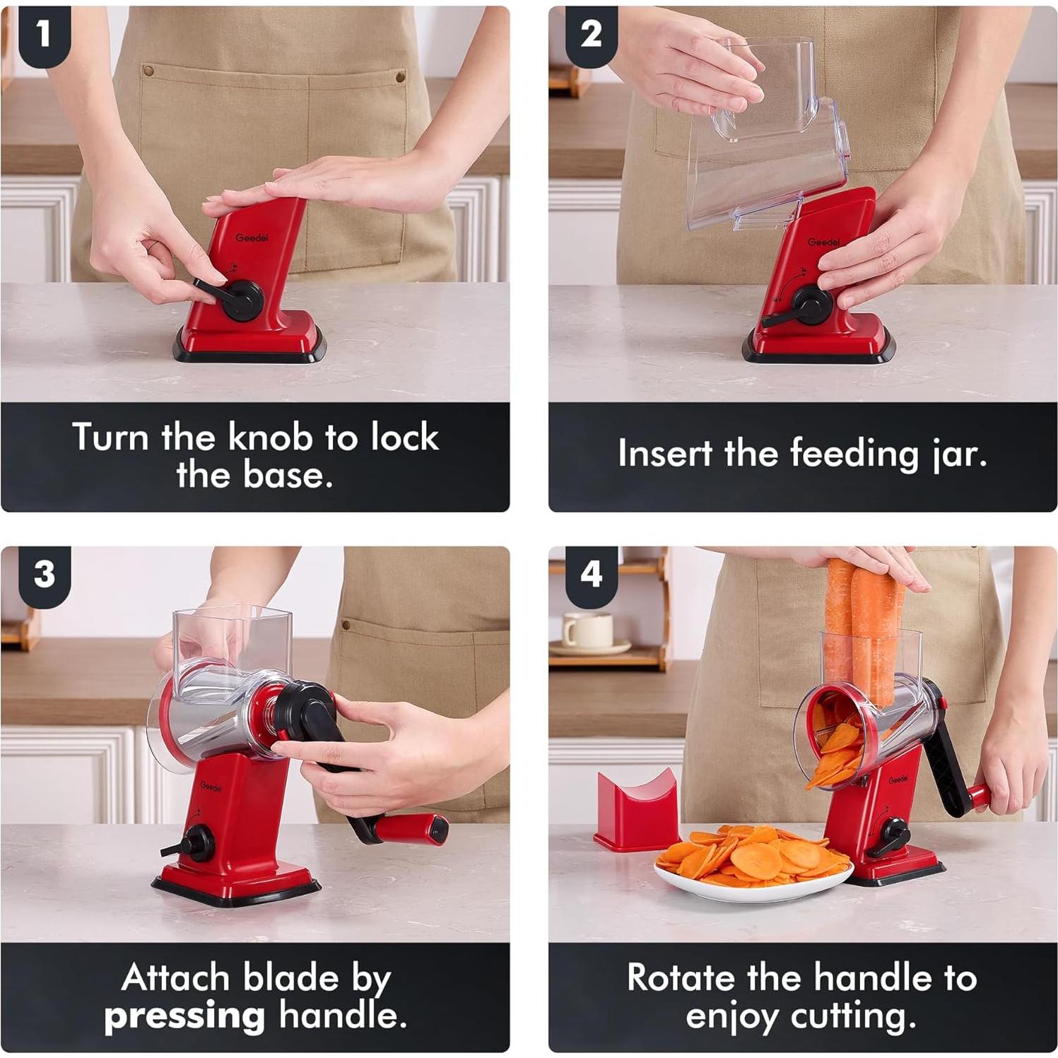 Rallador de Queso Rotatorio Geedel con 4 Cuchillas Intercambiables