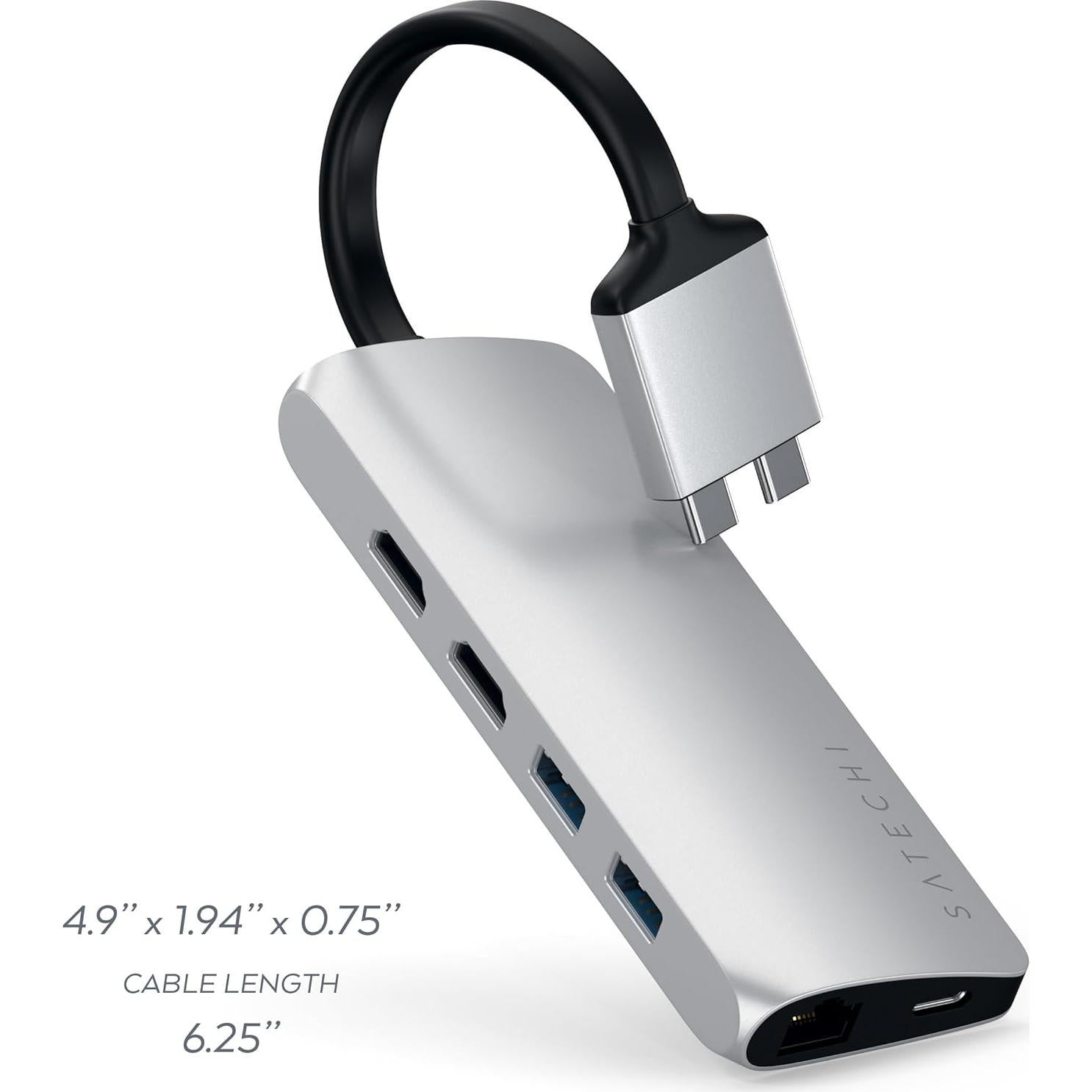 Adaptador Multimedia Doble Type-C Satechi HDMI 4K USB-C Ethernet