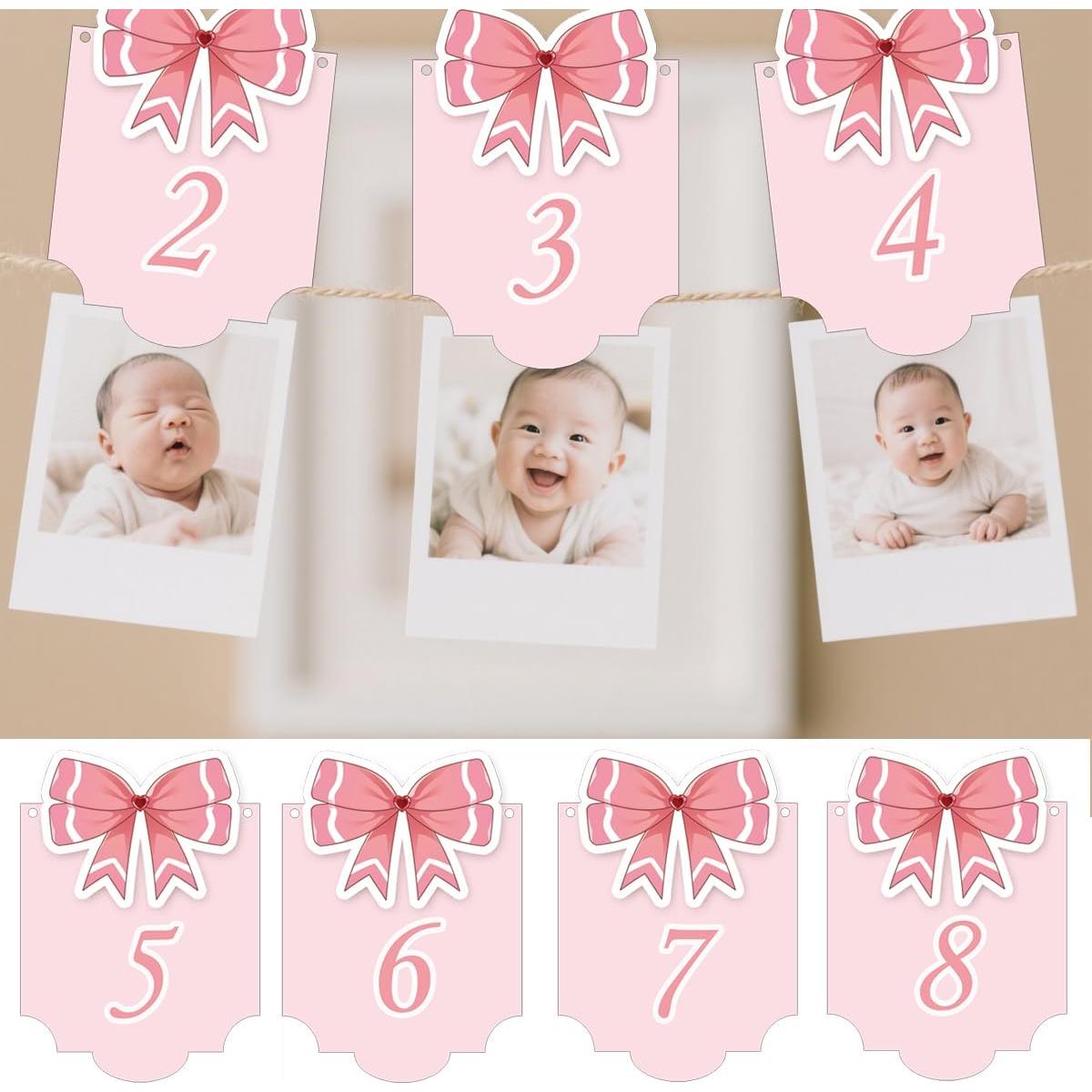 Banner Fotográfico 12 Meses Bebé Moño Rosa - Remerabel