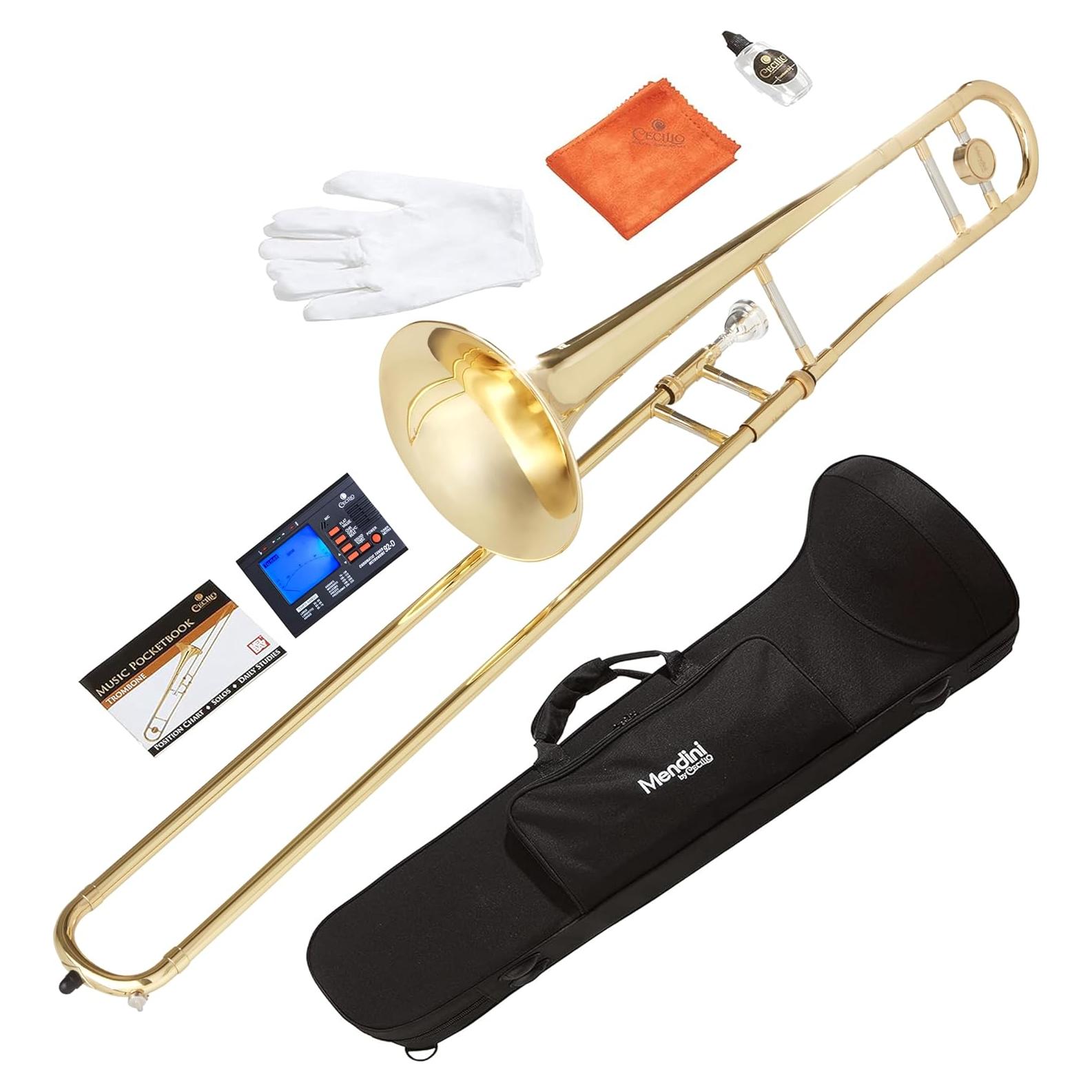 Trompeta Tenor Mendini B Bemol Oro para Principiantes con Kit Completo