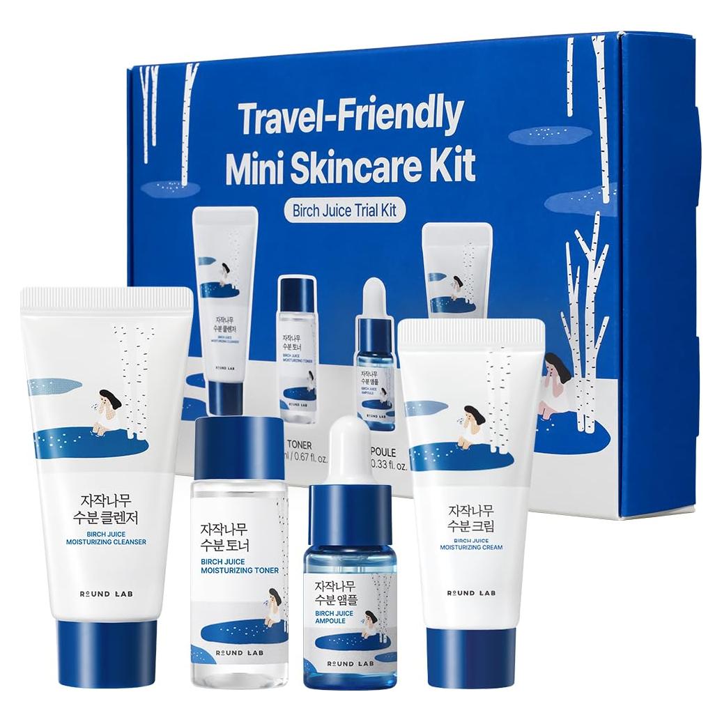 ROUND LAB Kit Mini Hidratante Jugo de Abedul 4 Pasos Piel Sensible
